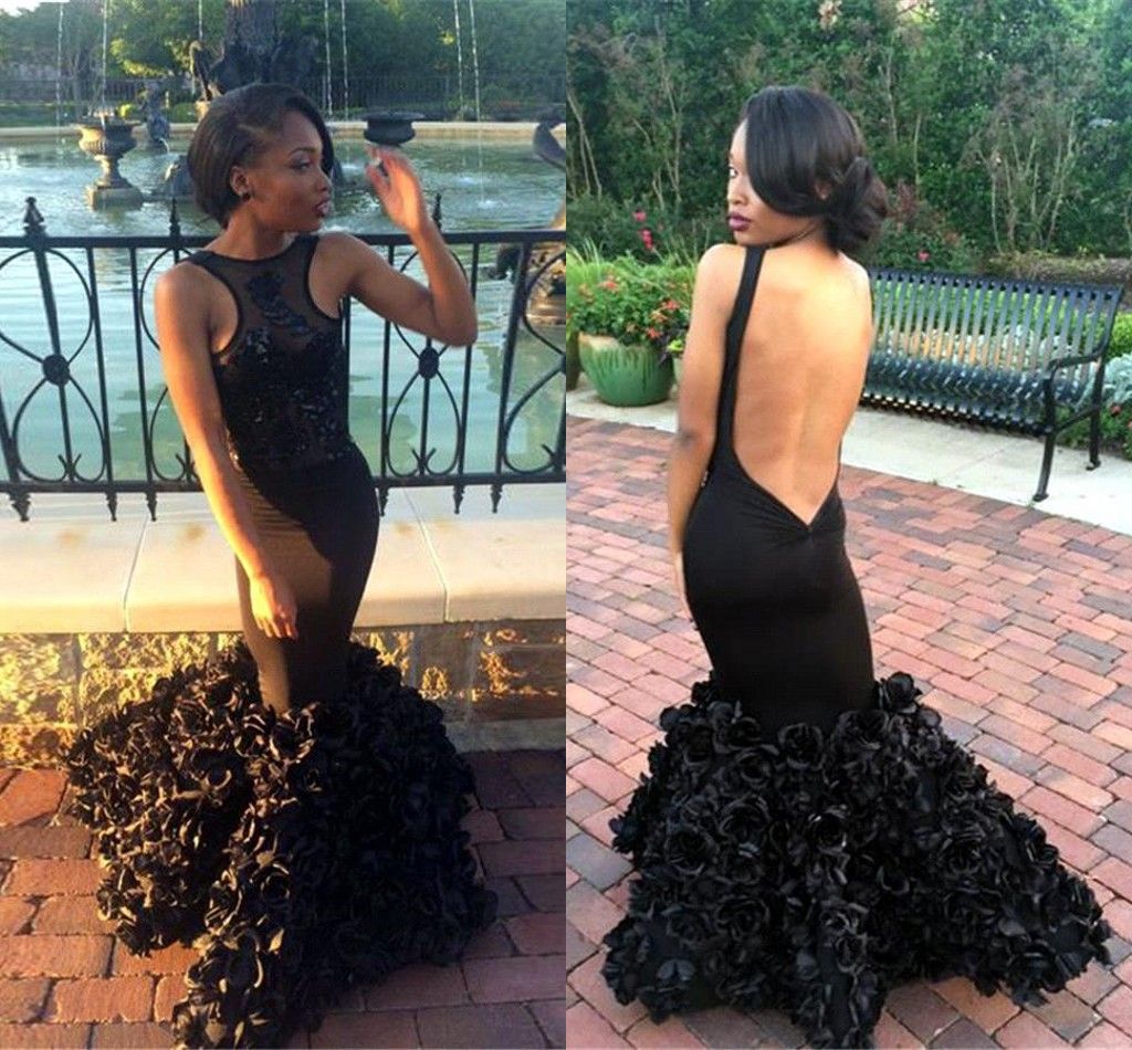 black prom dress with roses