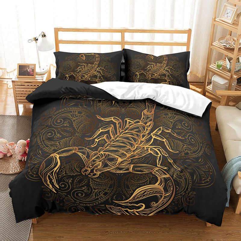 Gold Scorpion Bedding Set Queen Meteor Scorpio Duvet Cover