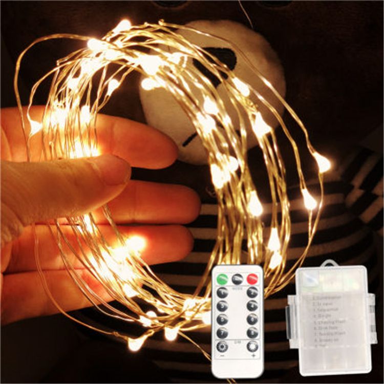 Led Light String Battery Operation With Remote Timer Waterproof Silver Copper Wire Flashing
