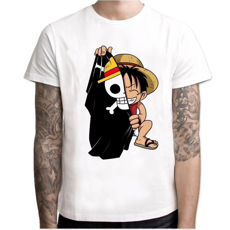 Anime One Piece Luffy Ley Impreso Camiseta De Manga Corta Anime One Piece Luffy Ley Impreso Camiseta De Manga Corta