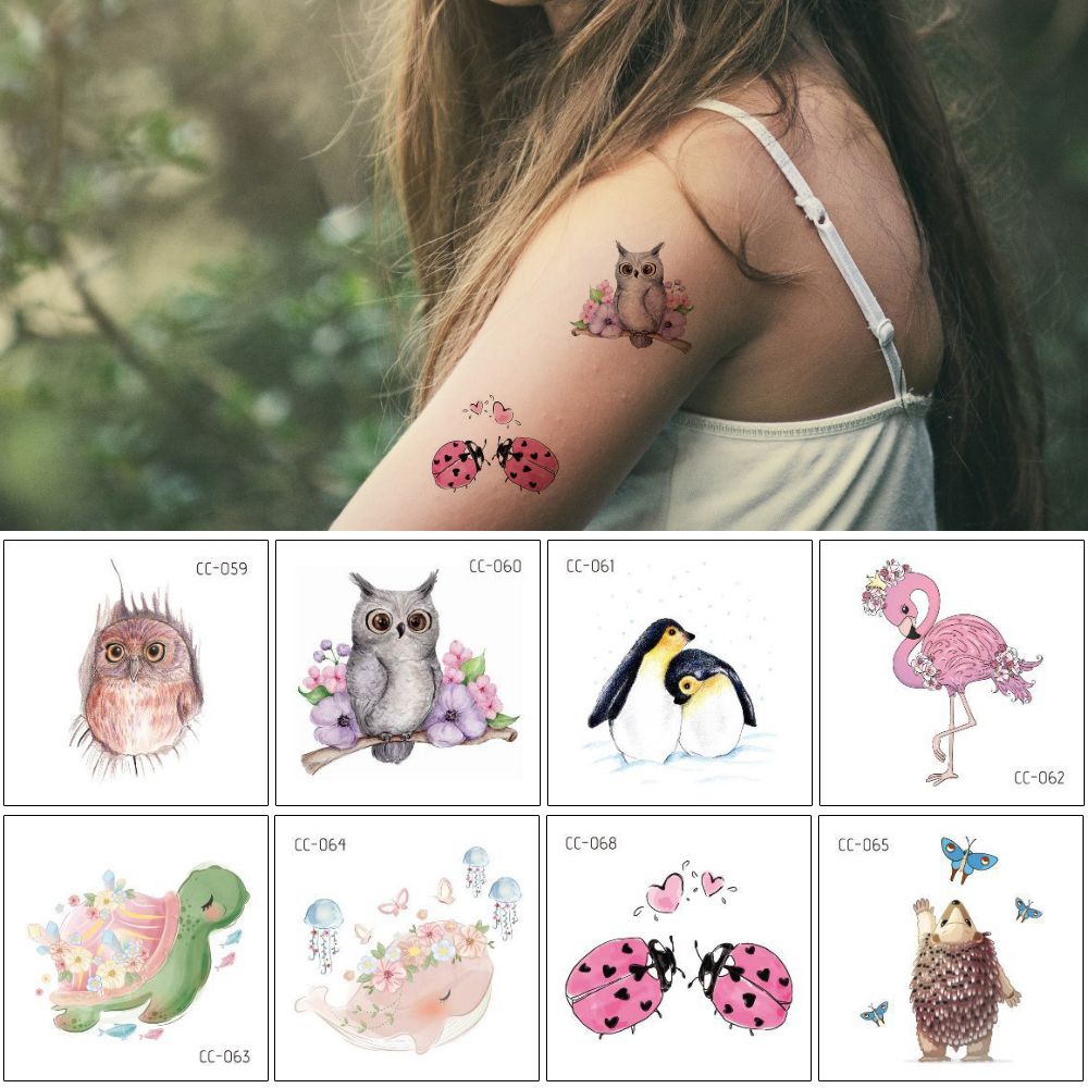Acheter Pas Cher Petit Mignon Tatouage Animal Pingouin Herisson Hibou Coccinella Septempunctata Amant Decal Design Aquarelle Enfant Jouets Corps Tatouage Temporaire Autocollant Du 0 36 Fr Dhgate