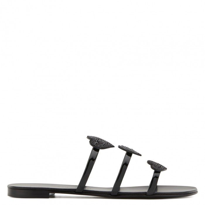 black patent flat sandals