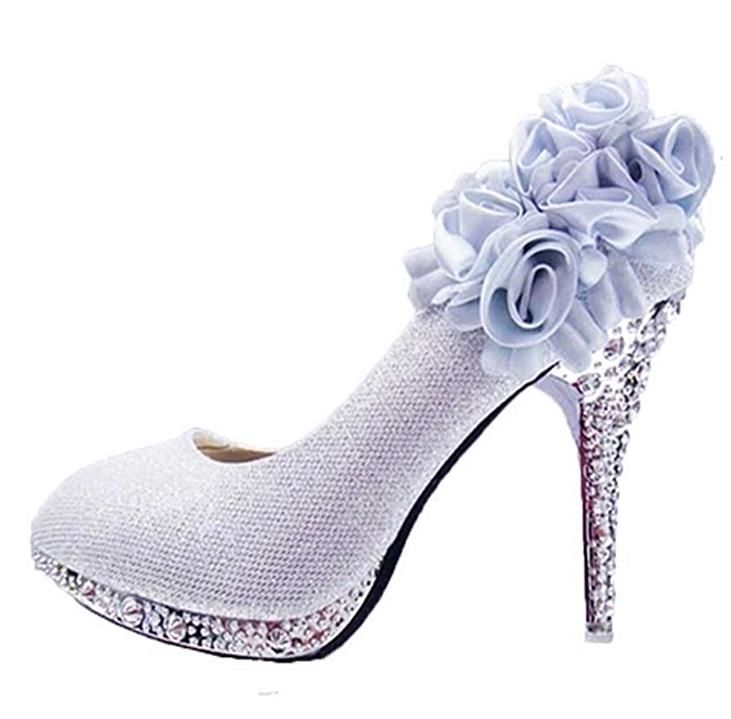 silver flower heels