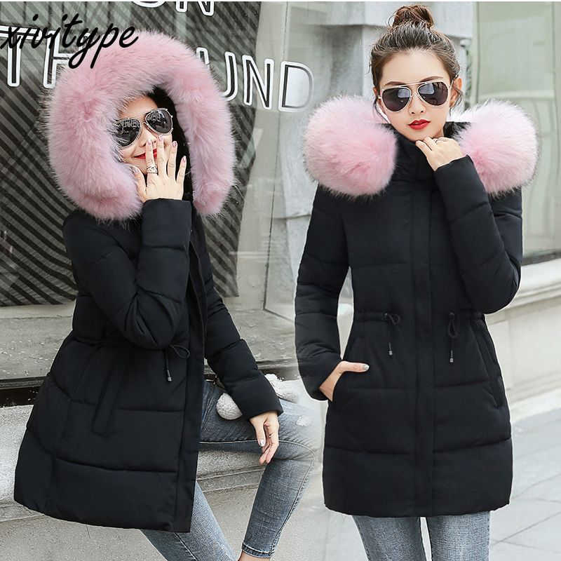 Winter Coat Women Large Size Faux Fur Collar Women Parkas Outerwear ...