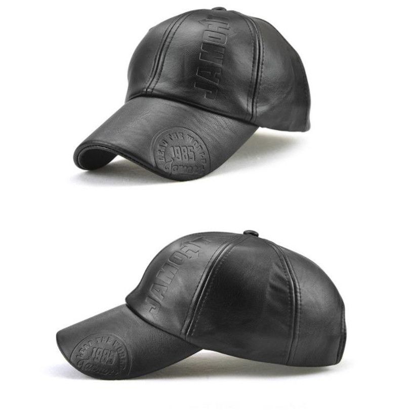 womens black leather baseball hat
