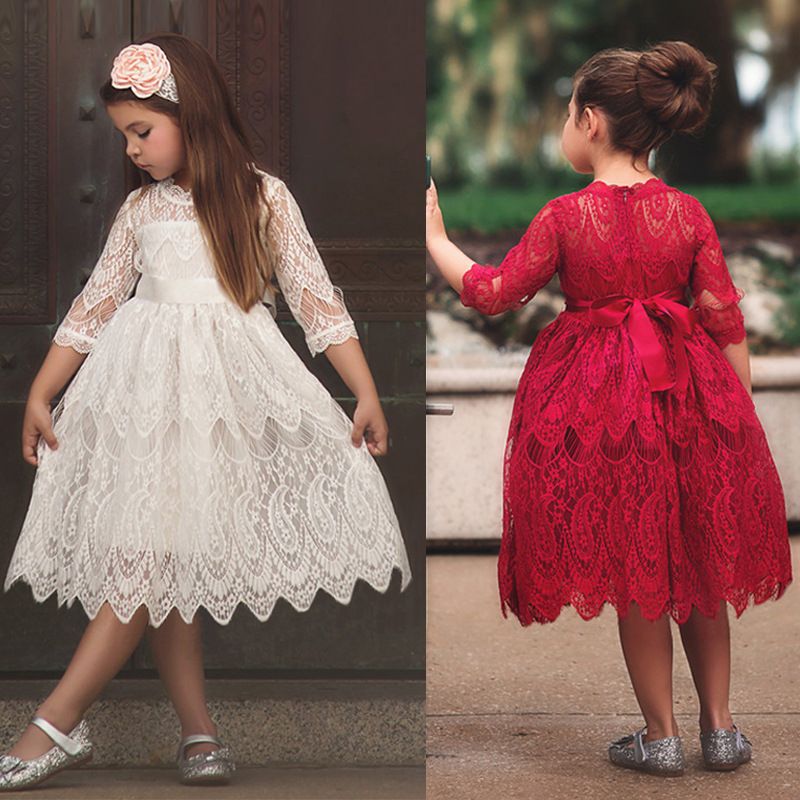 Vestido de encaje para bebés 2019 Primavera verano niños Vestidos de arco Vestidos para niños