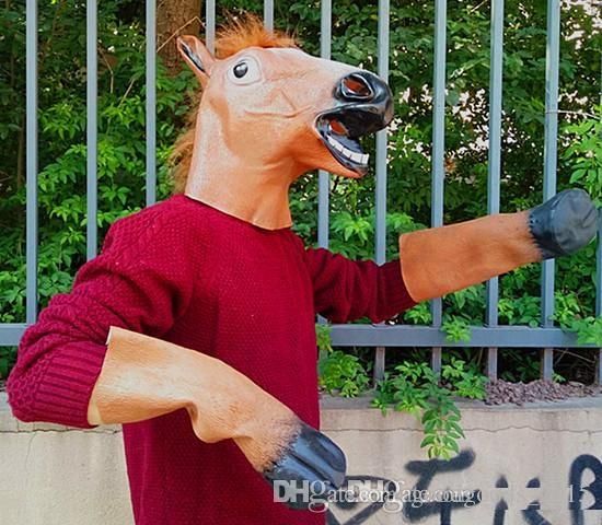 Horse Head Mask Creepy Halloween Costume Fur Mane Latex Realistic Super terror
