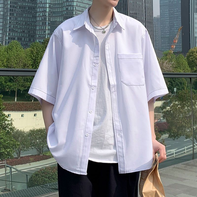 2020 Summer Short Sleeved Shirt Mens Fashion Solid Color Business