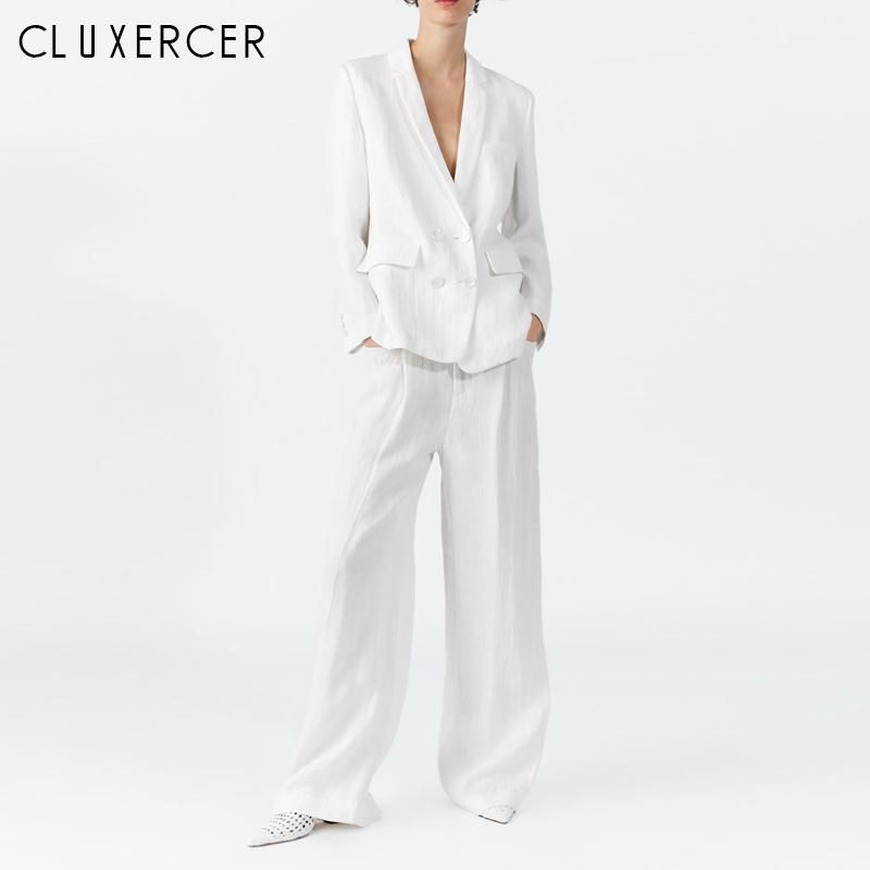 white linen pant suit