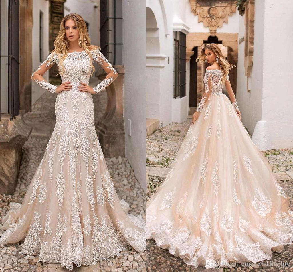 wedding gown off shoulder lace sleeves