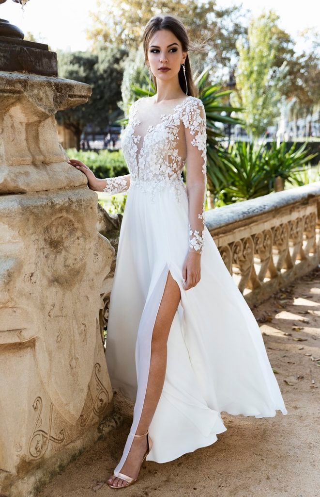 Acquistare Semplice Nuovo Arrivo Lungo Abito Da Sposa 2022 Scoop Maniche  Lunghe A Line Slim Slimt Chiffon Abiti Da Sposa Vestidos De Novia Economico  | Consegna Veloce E Qualità | DHgate Italy