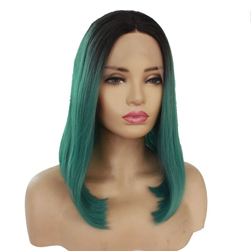 Superior Quality Synthetic Wig Black Ombre Green Straight Hair