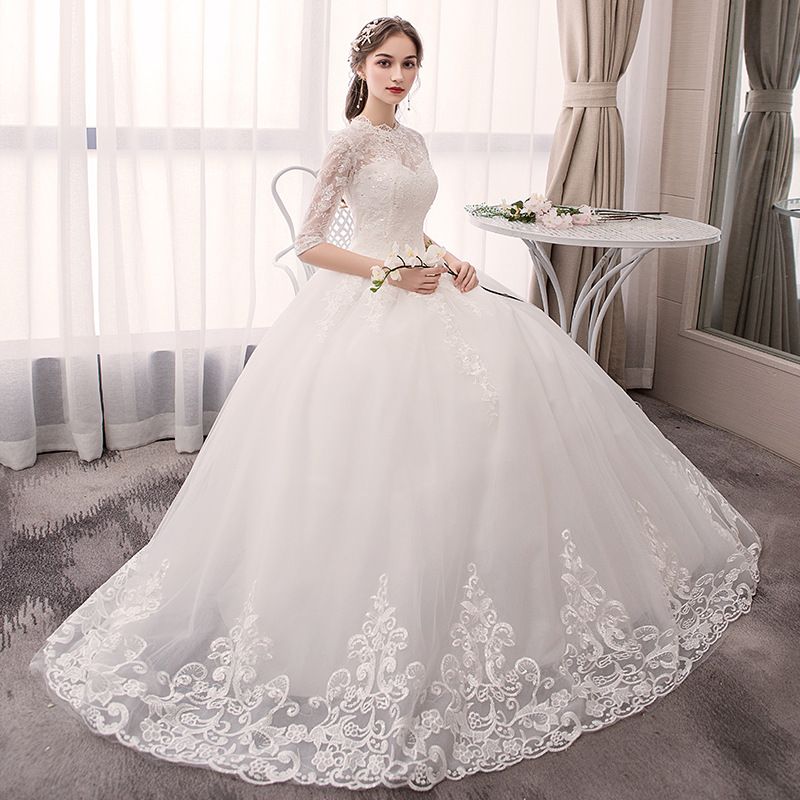 Apliques de encaje para vestido de novia, novedad de 2020, moda Simple,  cuello redondo, Princesa, sueño, novia, manga acampanada, vestido coreano  de novia C|Vestidos de novia| - AliExpress