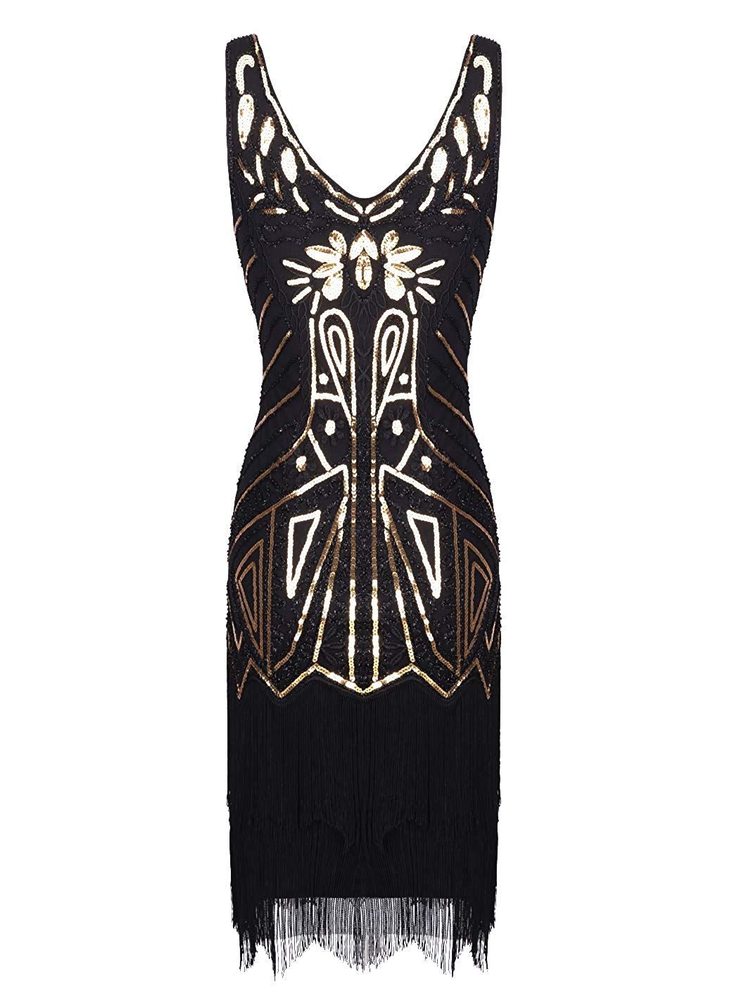 La calidad de las mujeres vestidos de Flapper de los años 1920 con cuello en V La calidad de las mujeres vestidos de Flapper de los años 1920 con cuello en V