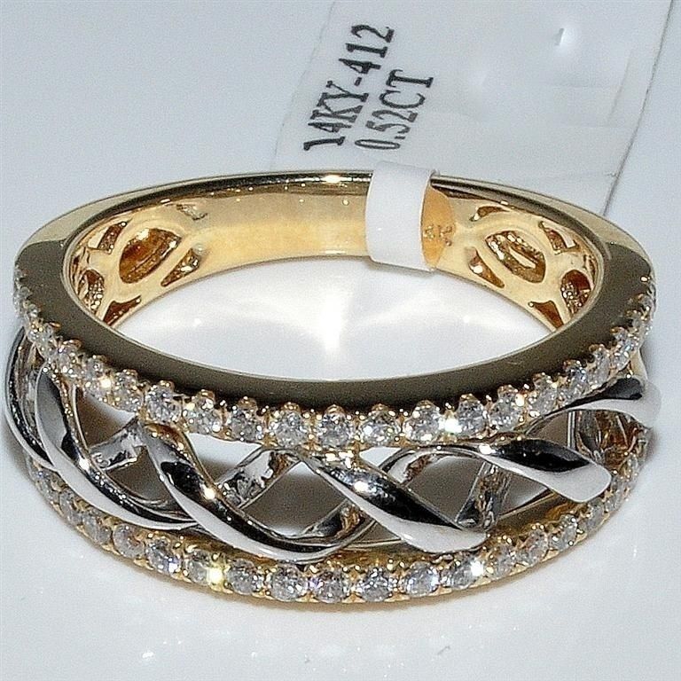 Señoras plata esterlina 925 18k Oro Amarillo Dos Tonos Retorcido Diamante Anillo