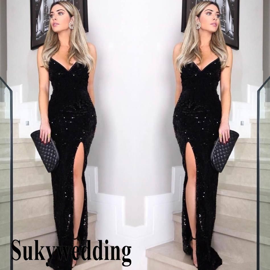 black sequin evening gown