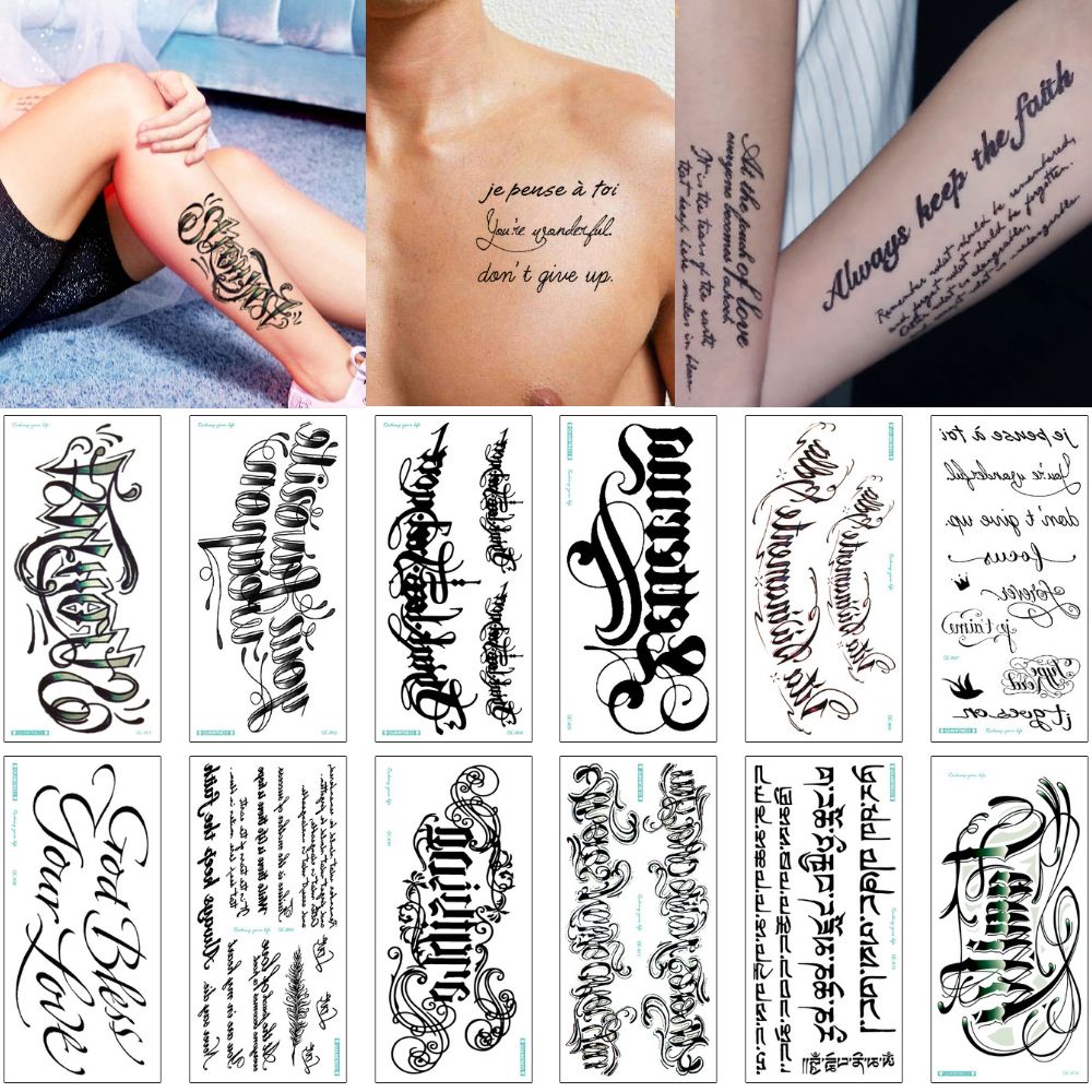 3D Tattoo Alphabet English Word Temporary Body Art Tattoo Sticker Cover  Skin for Male Female Arm Chest Waist Lover Waterproof Transfer Paper