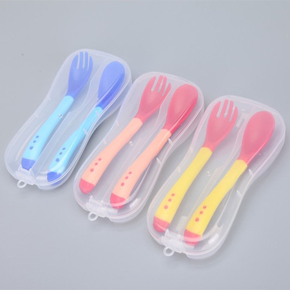 Baby Safety Silicone Temperature Sensing Spoon and Fork Feeding Flatware Baby Safety Silicone Temperature Sensing Spoon and Fork Feeding Flatware