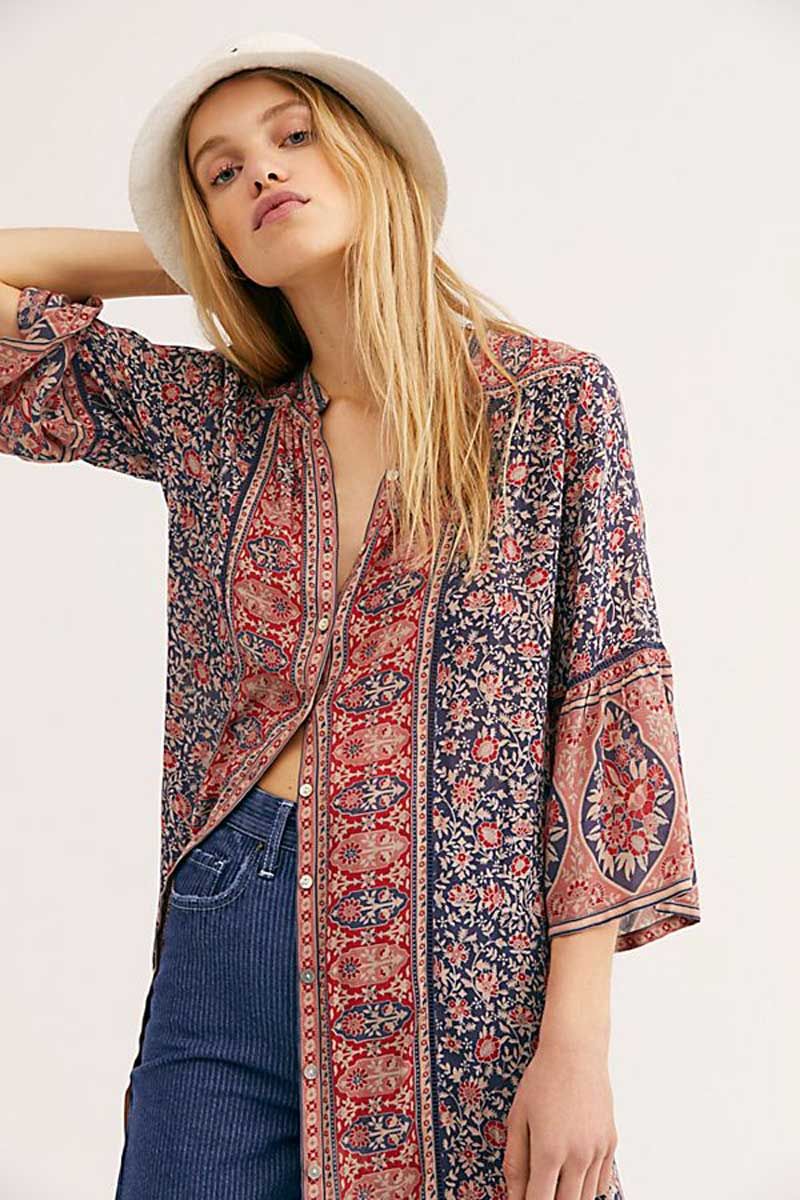 Fashion BOHO Beach Kimono Buttons Front 