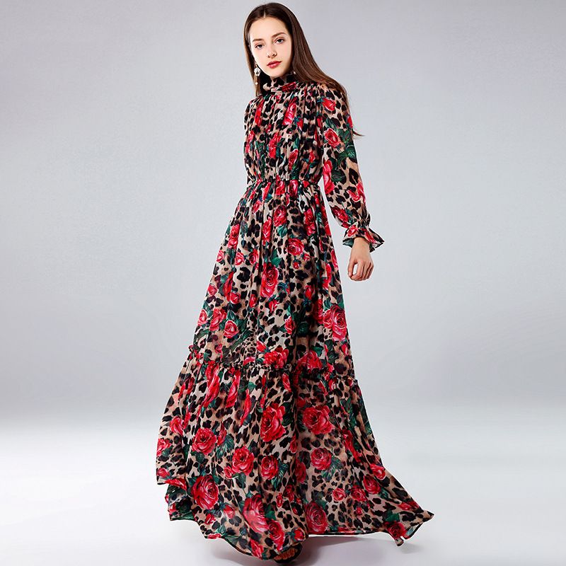 leopard and rose print dress