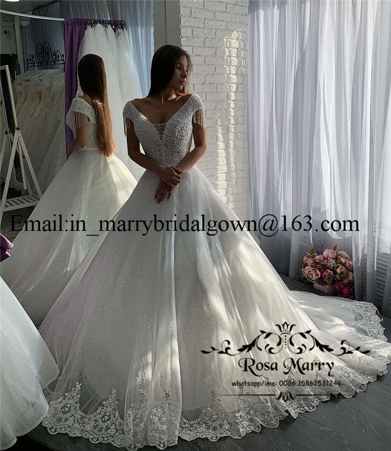 Off Shoulder Crystals Beading Lace Wedding Dress Bridal Gowns Vestido De Novia