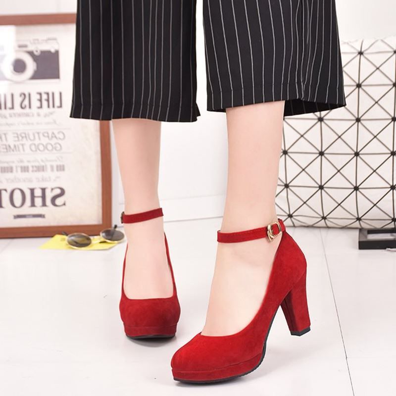 2019 New Sexy Pink Shoes Woman High Heels Platform Comfortable Bride Pumps Round Toe Formal Office Ladies Ankle Strap Shoes From $100.4