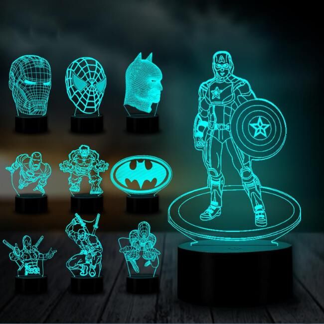 NEW 3D Night Light Lamp Acrylic Colorful Marvel Captain America The Avengers 