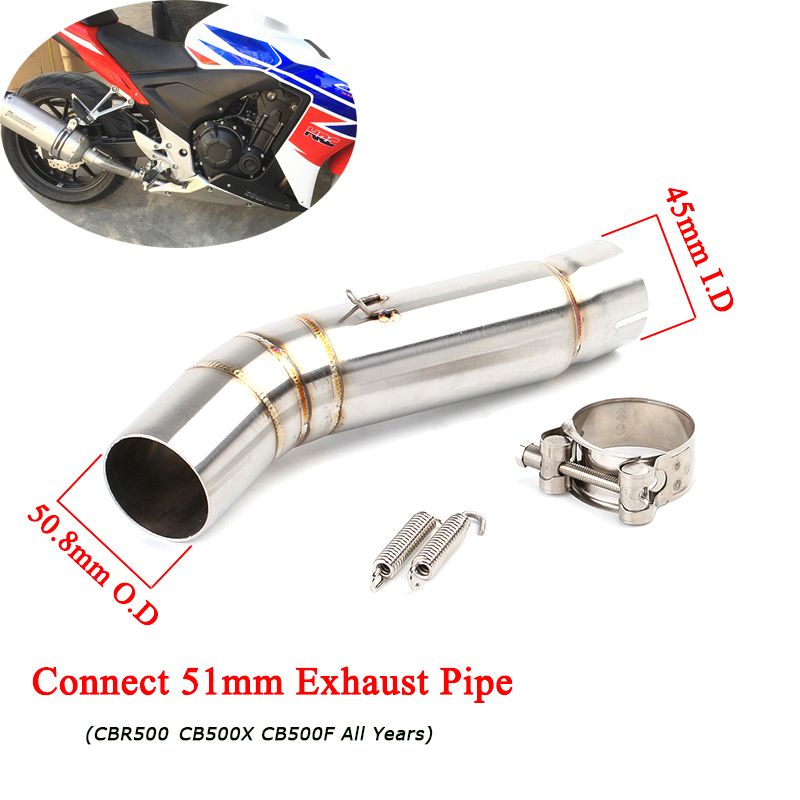 ISTUNT Motorcycle Exhaust System Slip on 51mm Middle Link Pipe for Honda CBR500R CB500X CB500F 
