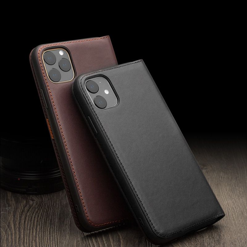 Genuine Leather Flip Case Handmade Business Cover With Card Slots For IPhone 11 Pro Max Discount