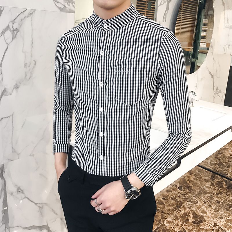 Fashion Striped Shirt Men Slim Fit 