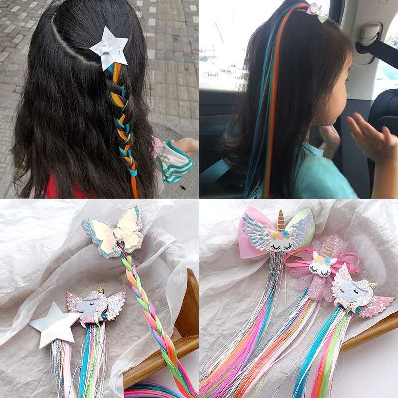 Kid's clip-in synthetic hair extension with star butterfly pony bow decorated clips hair Kid's clip-in synthetic hair extension with star butterfly pony bow decorated clips hair