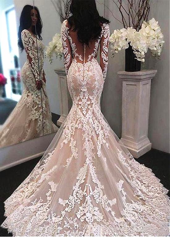 Illusion Bodice Mermaid Wedding Dresses 