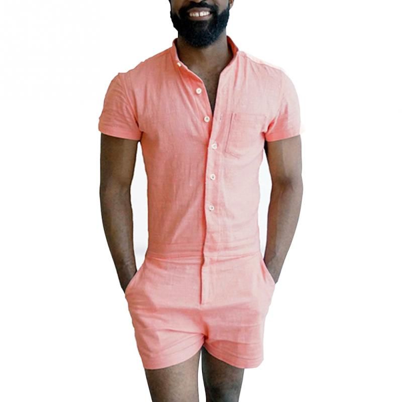 Andopa Men Summer Overall Casual Shirt Short Sleeve Playsuit Andopa Men Summer Overall Casual Shirt Short Sleeve Playsuit