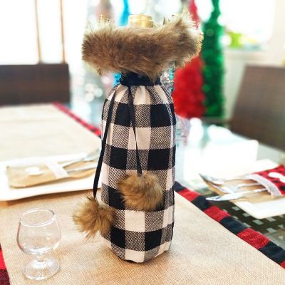 Christmas Wine Bottle Covers Bag Santa Clause Snowman Linen