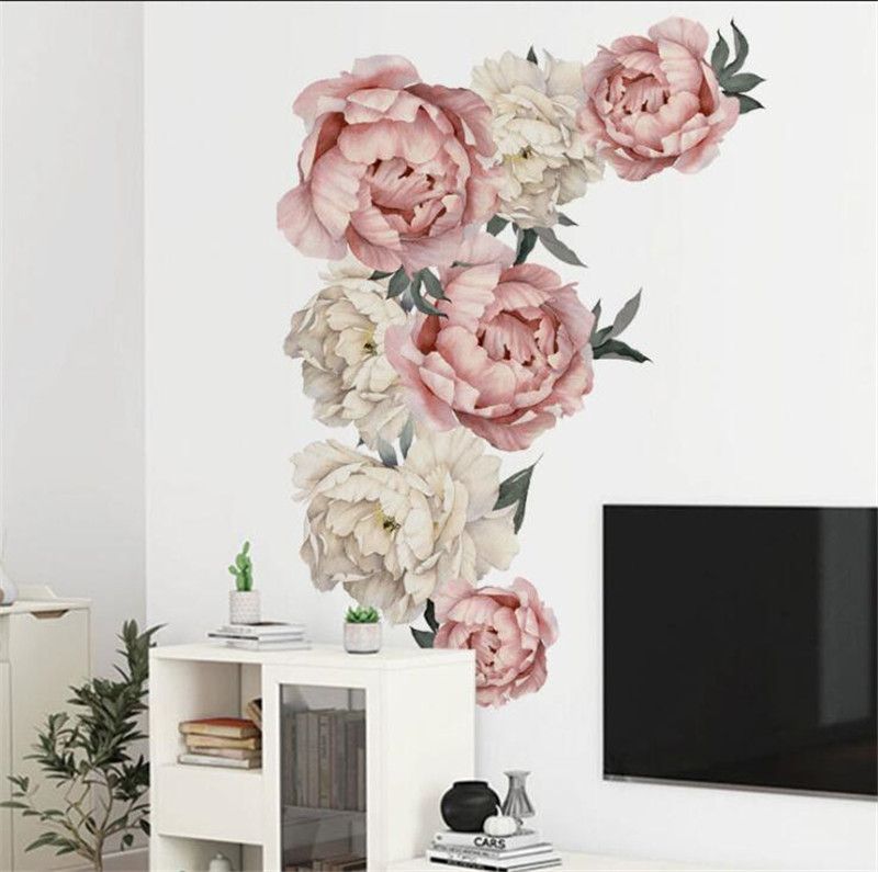 Grand-Pivoine Fleur Rose Art Autocollant Mural Salon Home fond À faire soi-même Decal 
