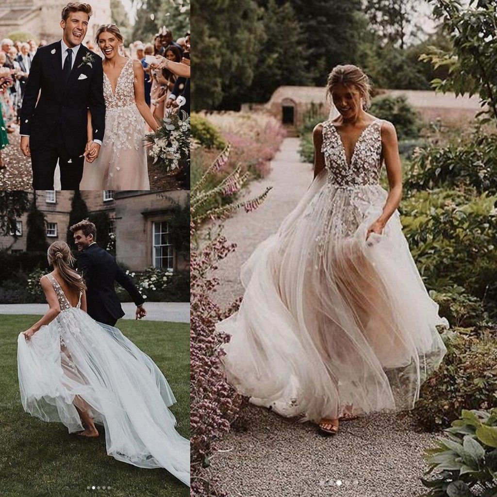 Compra 2019 Sencillo Nuevo Liz Martinez Vestidos De Novia Vestidos De Novia  As Apliques Con L Escote En V Profundo Una Línea Vestido De Novia Bohemio  Barato | Entrega Rápida Y Calidad 