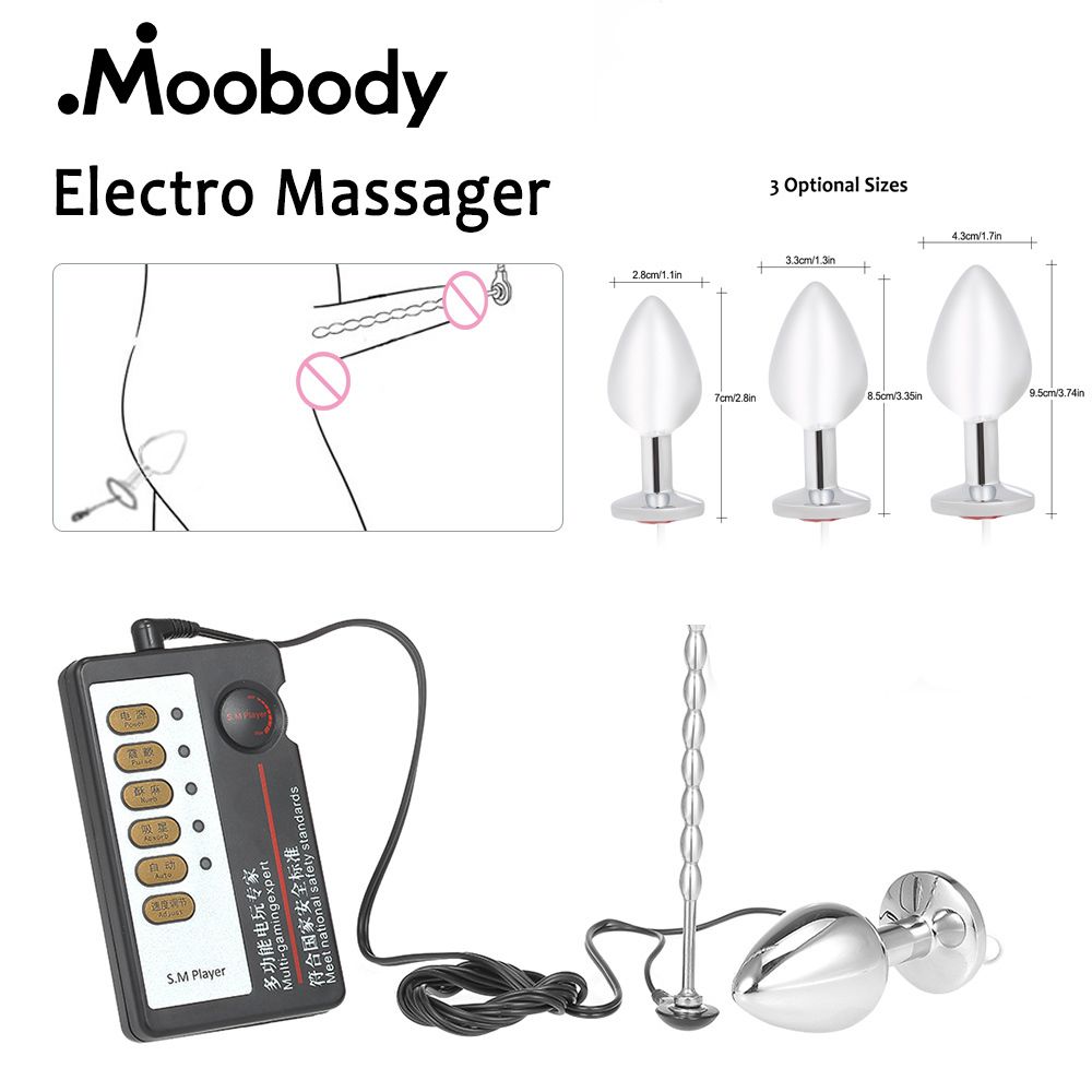 Male Prostate Massager Vibrator Metal Anal Plug Urethral Penis Masturbator Electric Shock Pulse