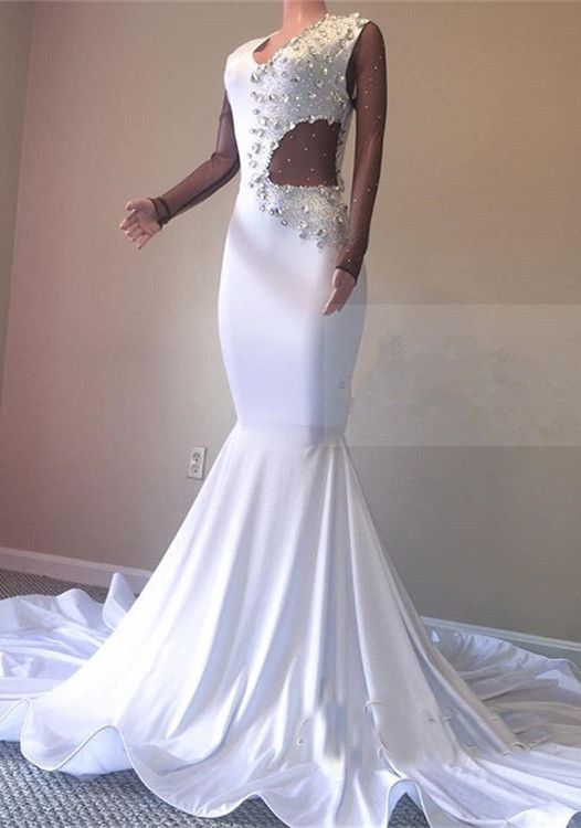 white formal mermaid gown