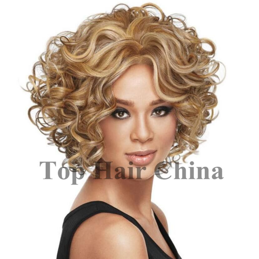 Top Hair China Capless New Stylish Short Blonde Curly Hair Lady S