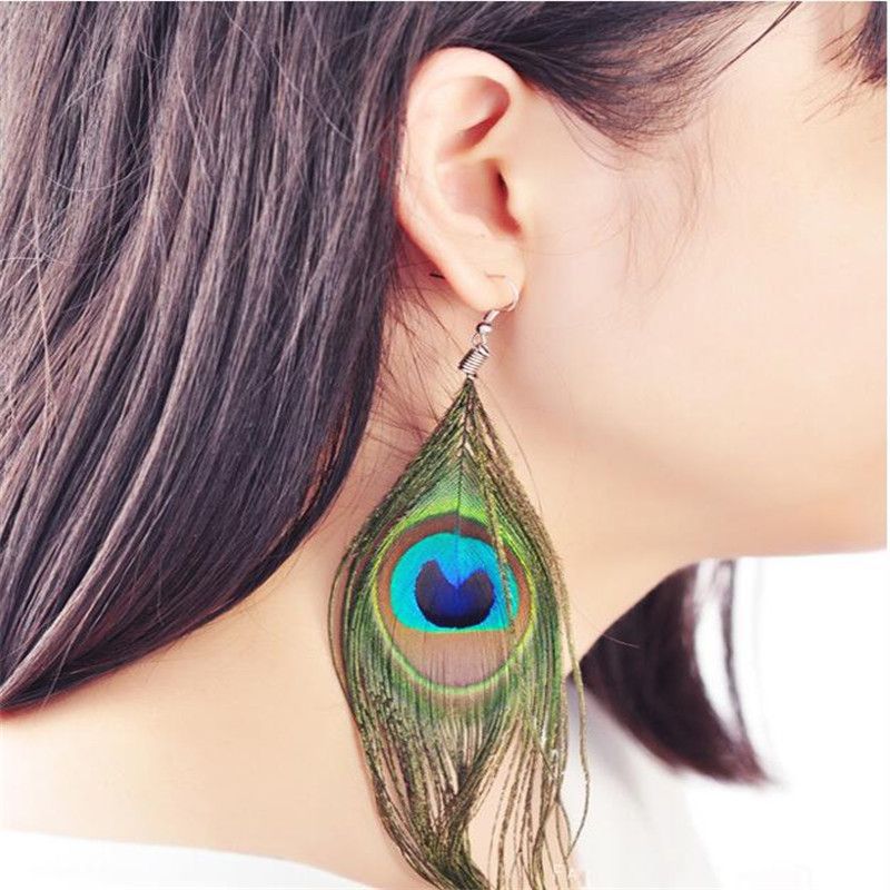 Bohemian Dangle Earring Real Peacock Feather Pendant Earring Jewelry Gift FI Bohemian Dangle Earring Real Peacock Feather Pendant Earring Jewelry Gift FI