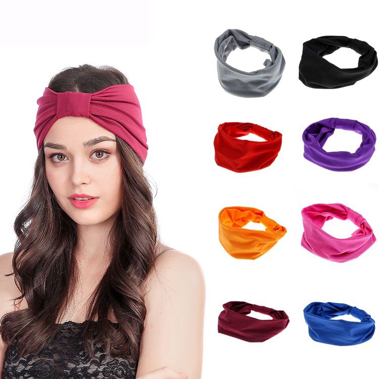 Women Soft Cotton Knotted Turban Head Warp Hair Band Elastic Headband Sport Yoga 
