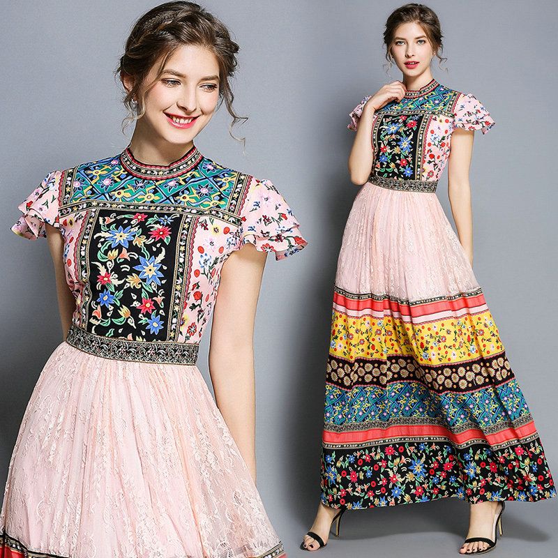 patchwork maxi dress