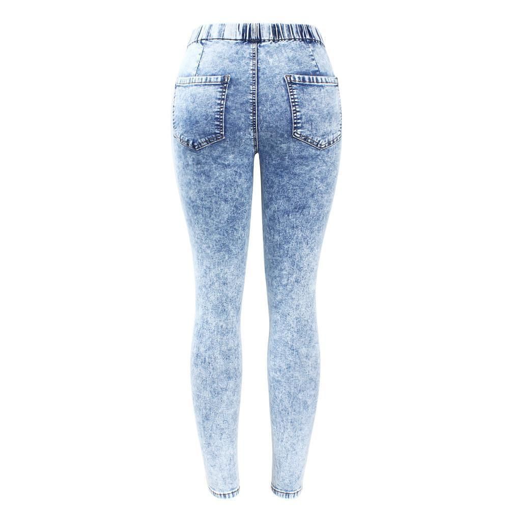 Yi.niuku Plus Size Ultra Stretchy Acid Washed Denim Pants Trousers for Women Pencil Skinny Jeans