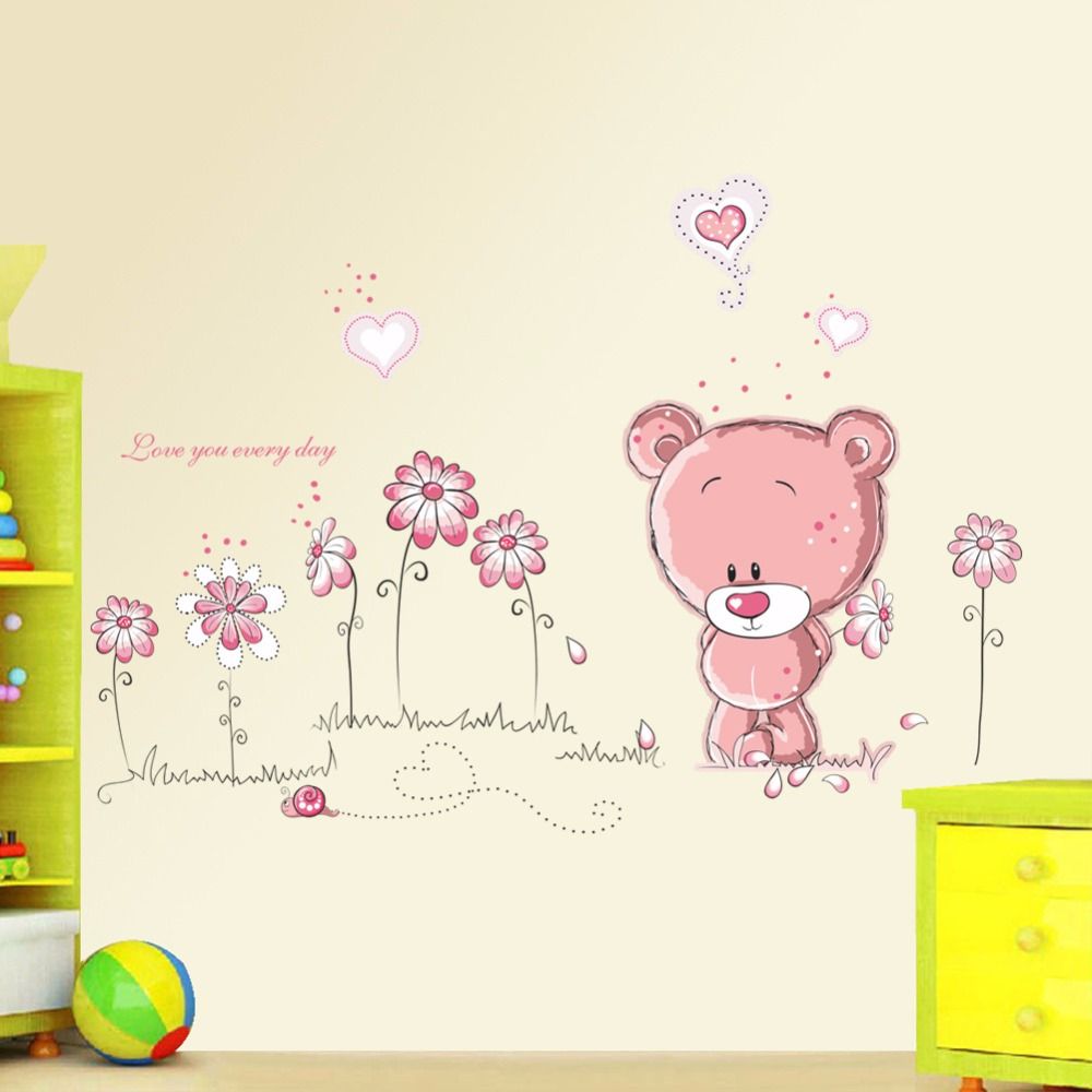 Acheter Pas Cher Dessin Anime Mignon Rose Lanimal Ours Fleur Bebe Enfants Enfants Chambre Chambre Decor Stickers Muraux Enfants Creche Autocollant Autocollant Fille Cadeau Du 4 Fr Dhgate