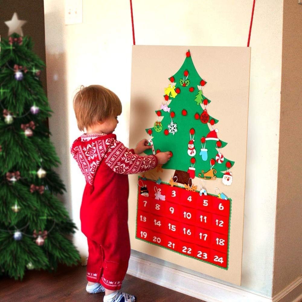 Christmas Tree Advent Calendar 2019 Christmas Decoration Gift for Kids DIY Felt Christmas Tree Countdown Calendar with Pockets Wall Door Hanging Ornaments
