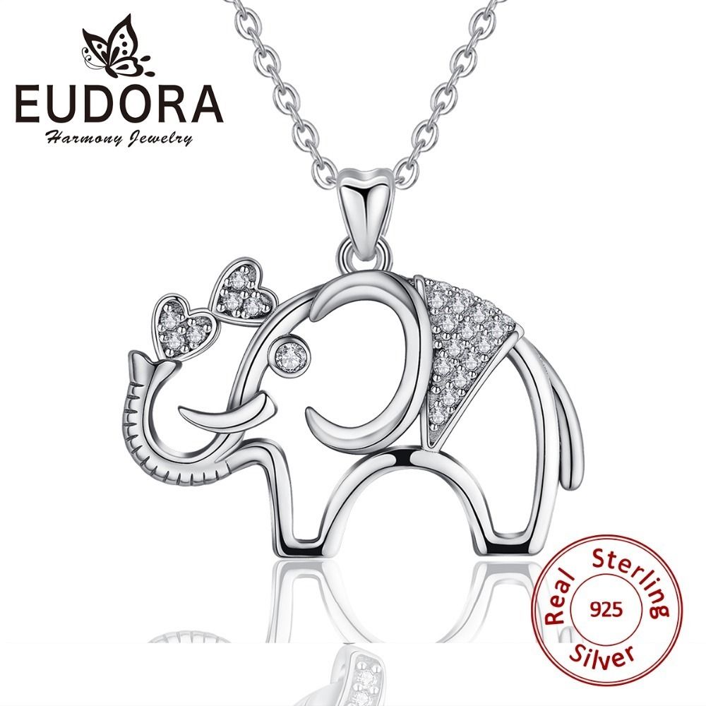 925 Sterling Silver CZ Cubic Zirconia Cute Elephant High Polished Pendant Necklace 18