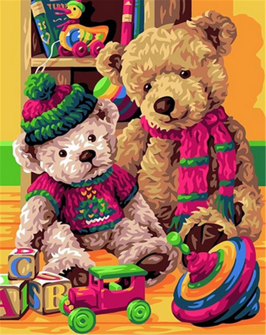 teddy bear oil painting