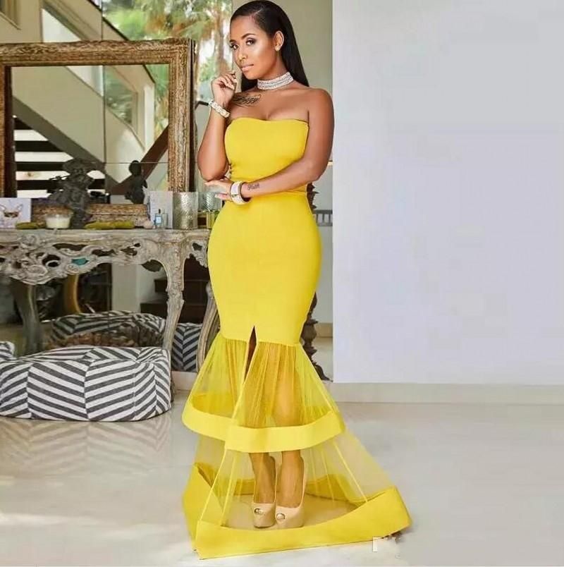 yellow mermaid bridesmaid dresses