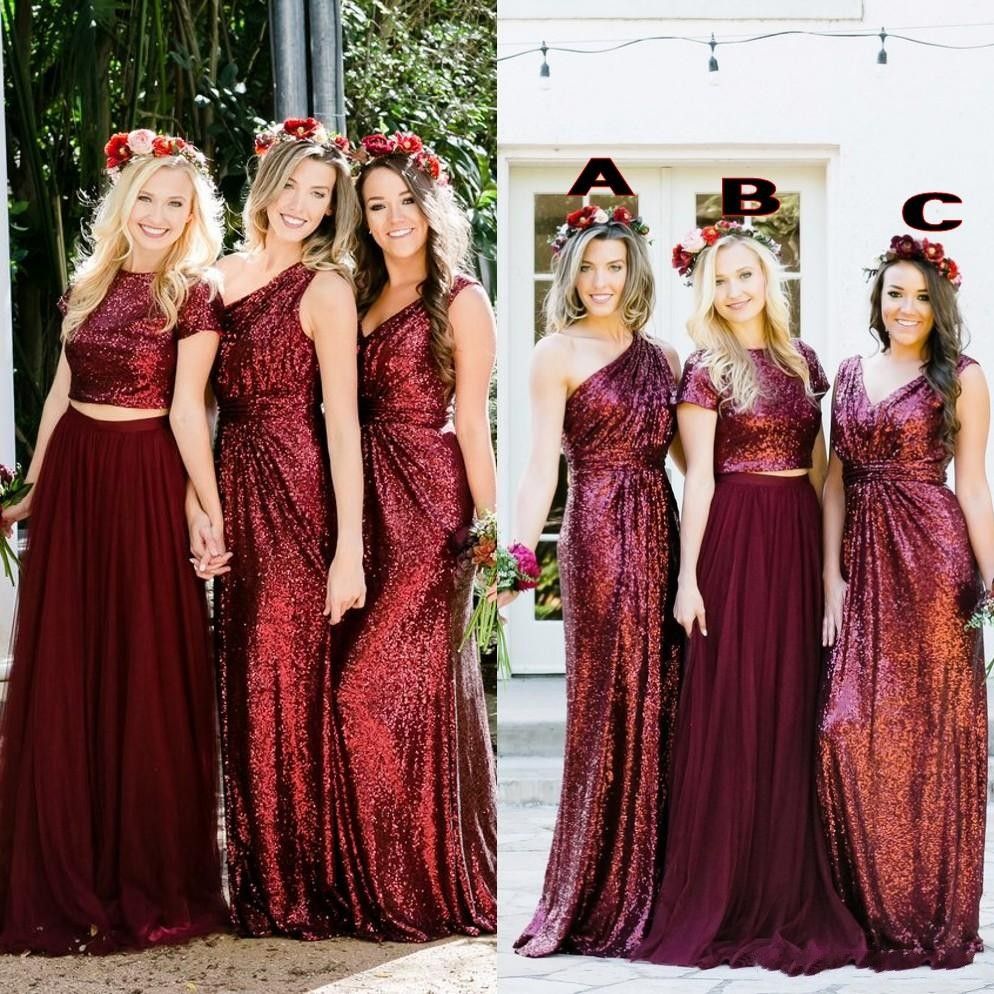 burgundy sequin bridesmaid dresses