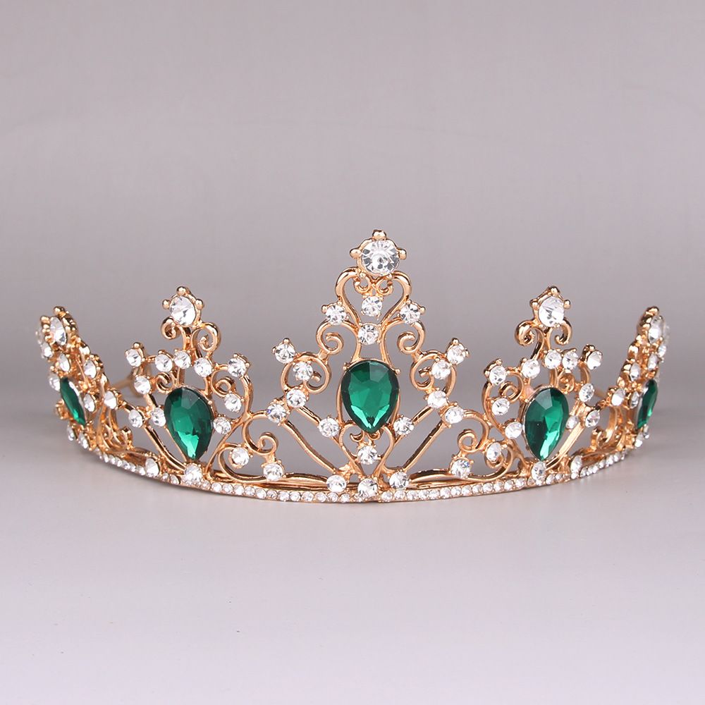 Baroque Crown Red Blue Green Crystal Bridal Tiaras Crown Vintage